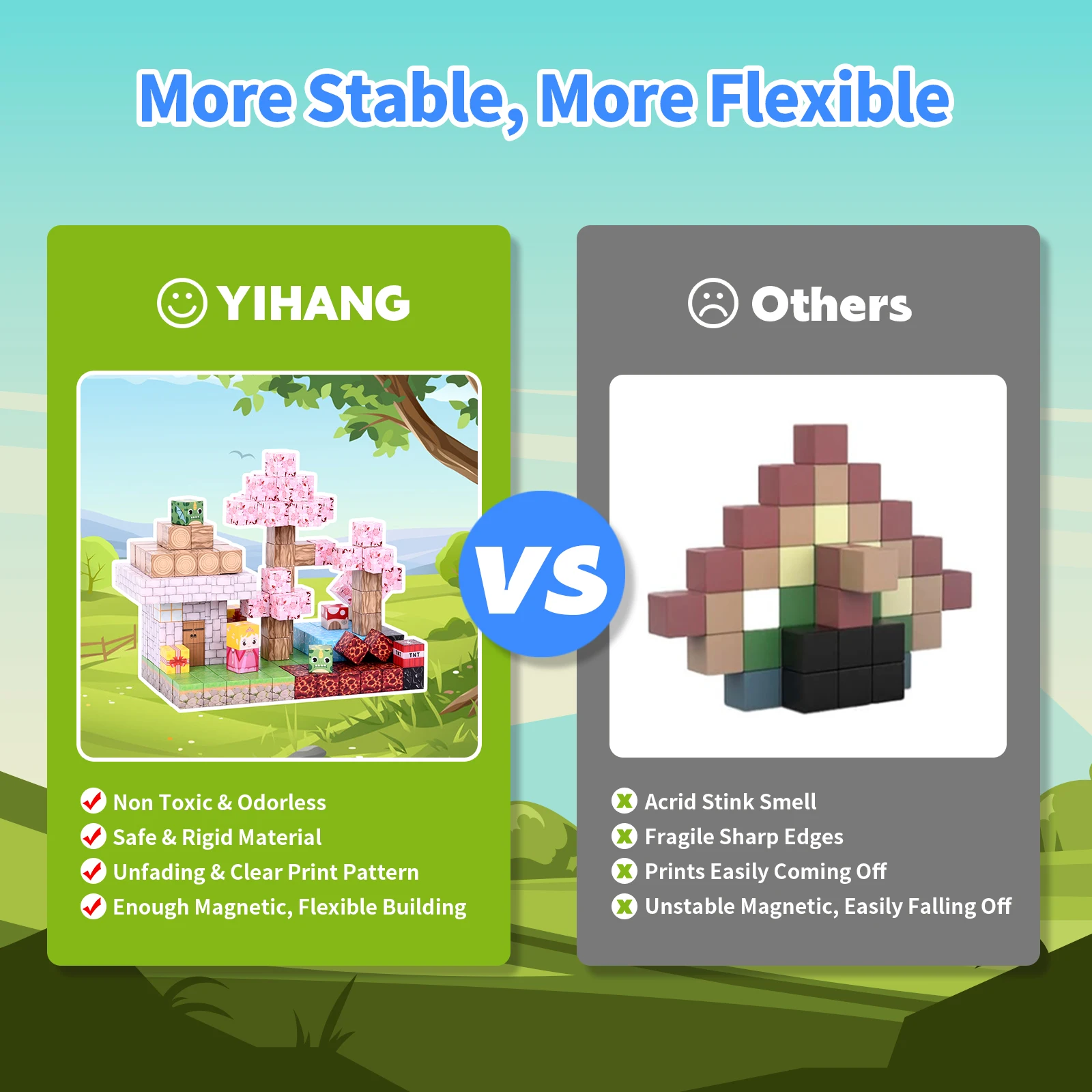 Klocki magnetyczne - 100 sztuk (Klocki magnetyczne) - zabawki STEM dla dzieci od 3 lat. Możliwość układania w stosy, idealne prezenty na Halloween/Boże Narodzenie dla chłopców i dziewcząt