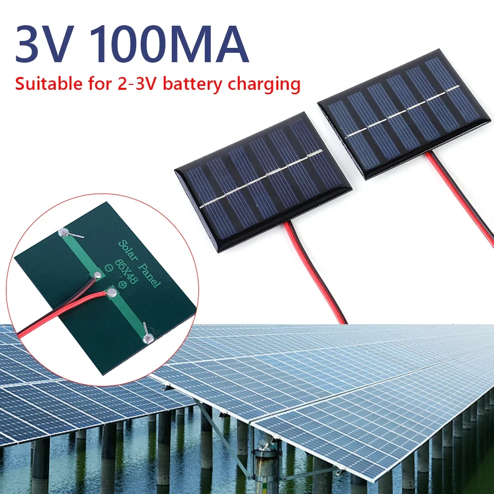 1/2 Pcs Solar Panel 100MA 1W 3V Solar Cell with Cable Mini Small Solar Panel Module for Lamp Fan Pump for 2-3V Battery Charging