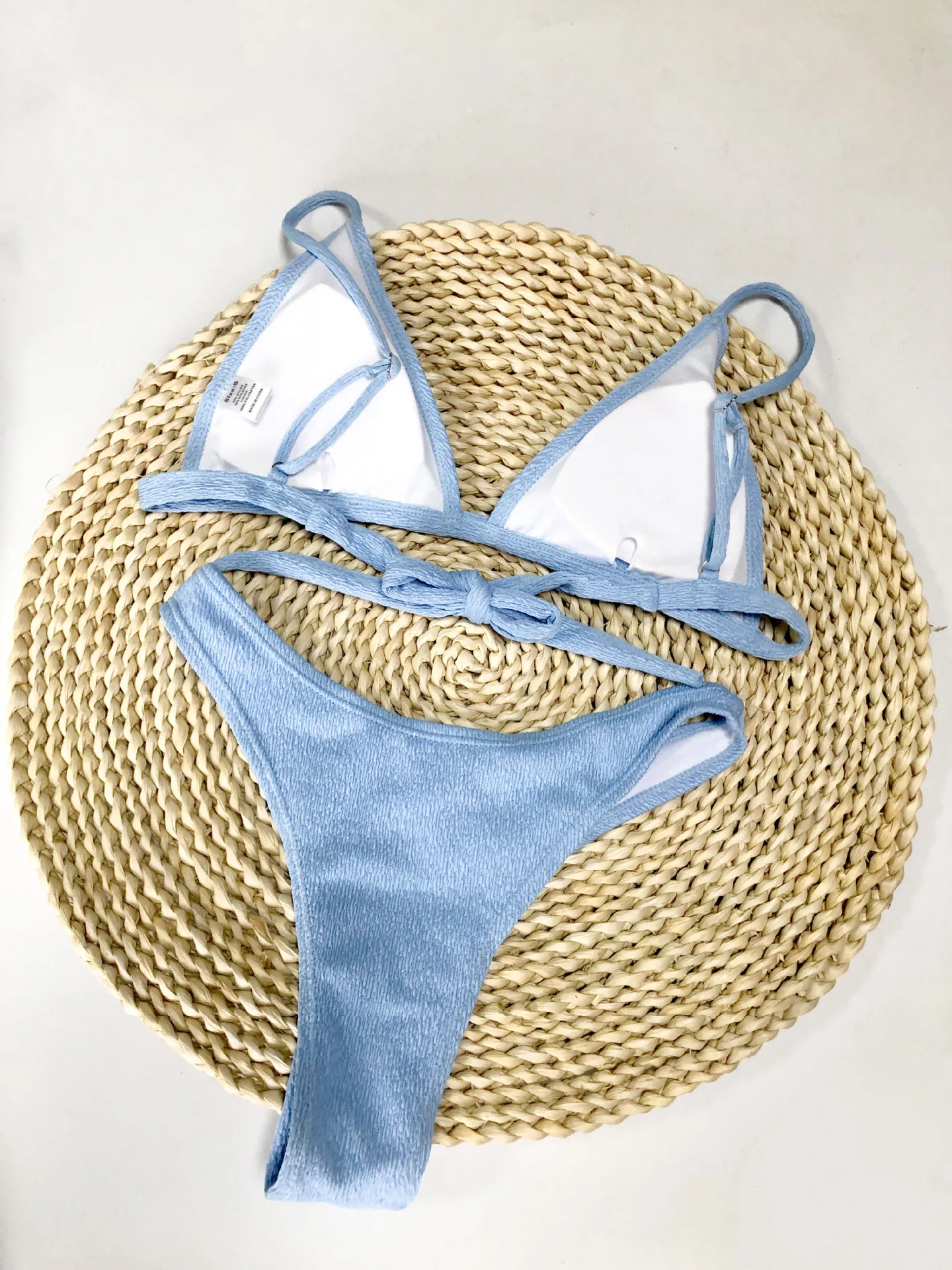 Traje de baño Sexy para mujer, Bikini de cintura alta, traje de baño para mujer, bañador acanalado de dos piezas, bañador unicolor con realce para playa brasileña
