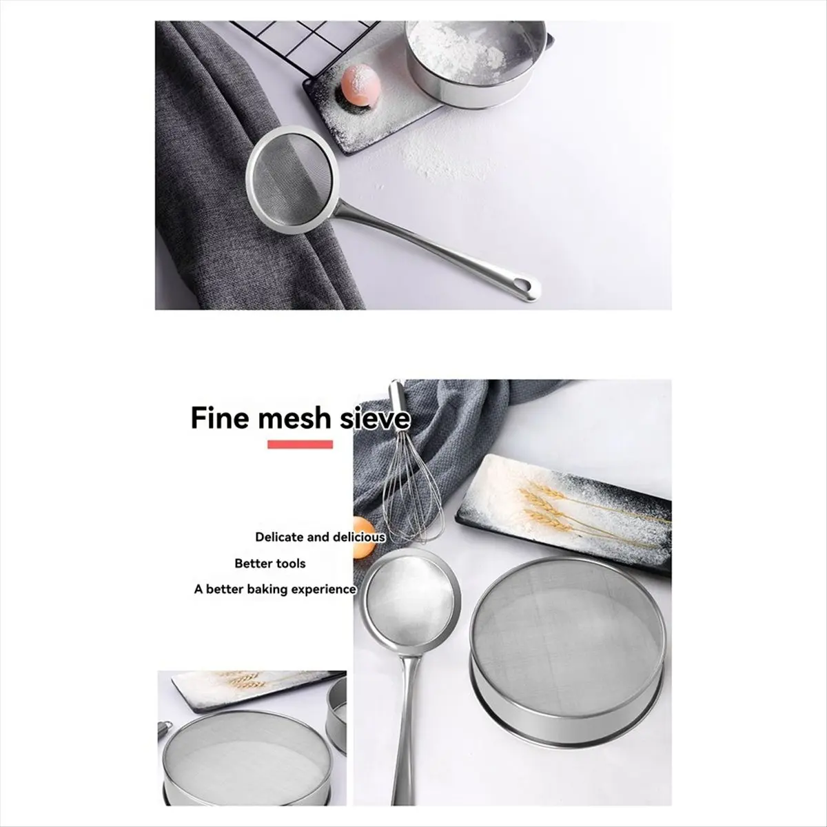 AA14 Flour Sifter for Baking - Stainless Steel 6 Inch Round Sifter,Mini Fine Mesh Flour Sieve