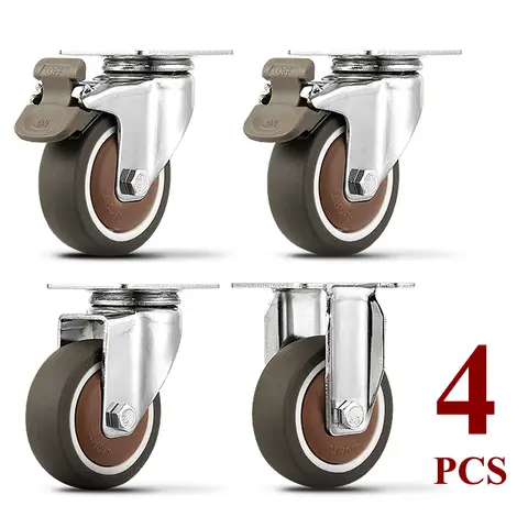4pcs Caster Wheels Small Wheel 1/2inch for Furniture Office Chair Rubber Noiseless Castor Heavy Duty Swivel with Brake Easy Move