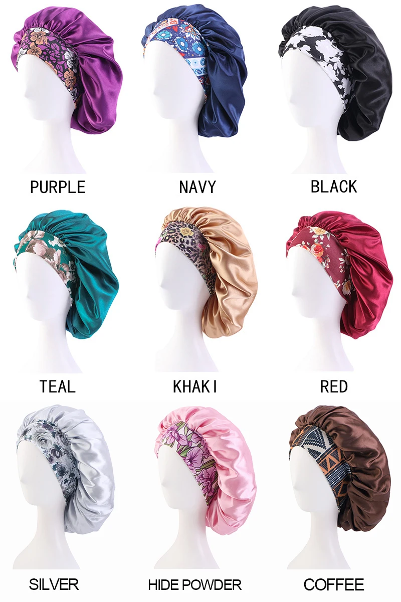 3 TEILE/LOS Extra Große Satin Schlaf Kappen Für Frauen Haar Bonnets für Schlafen Zöpfe Lockige Nacht Kappe Bad Dusche Kappe Zubehör – Detail 2