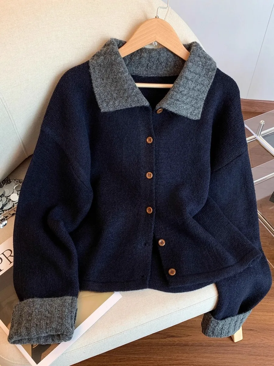 

Long Sve Knitted Ne Sweater Women's Small Fraance Sle Autumn Faion Thiened Warmth Commute Loose Fit Cardigan