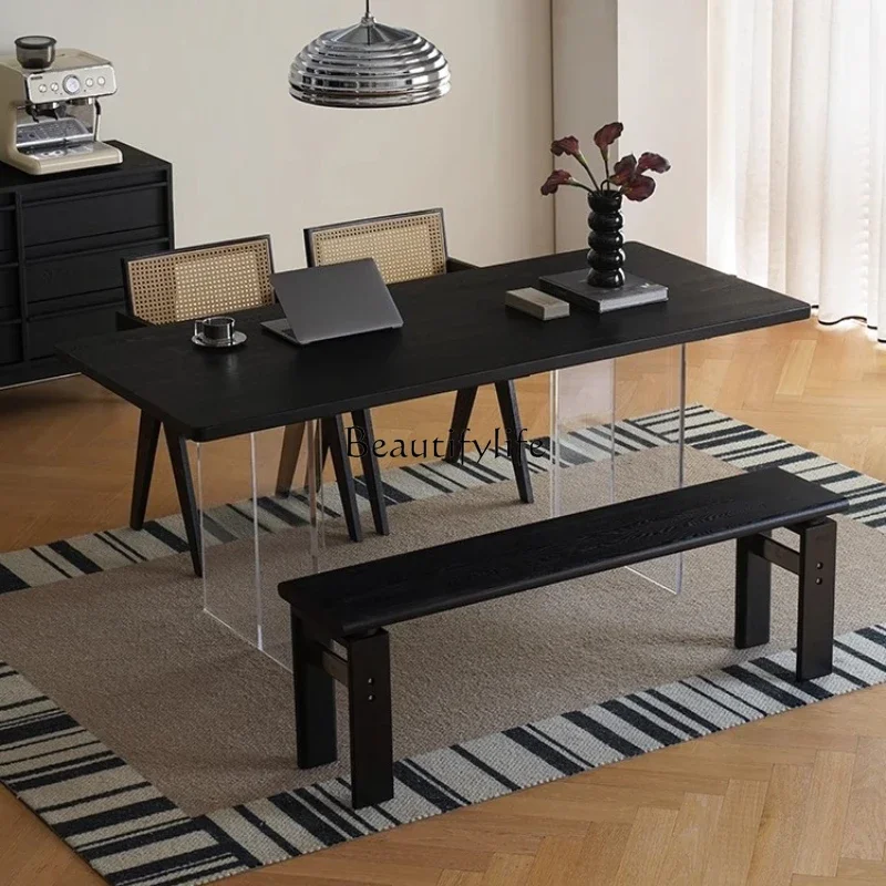 

ls 18Black retro solid wood dining table, suspended dining table, medieval large board table