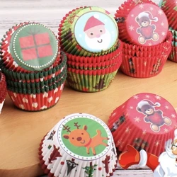 200/1000 Pcs Christmas Cupcake Liners Elk Christmas tree Snowman Cupcake Toppers Wrappers Baking Cups Muffin Cup Cupcake Holders