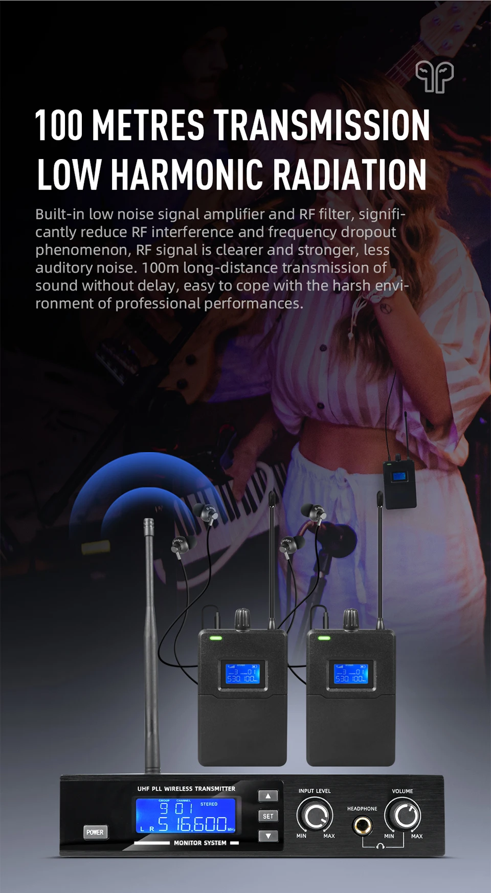 Paulkitson G6000 PRO Drahtloses In-Ear-Monitoring-System IEM Drahtloses Bühnenmonitoring UHF Stereo Zero-Delay Metallgehäuse für Sänger – Detail 4