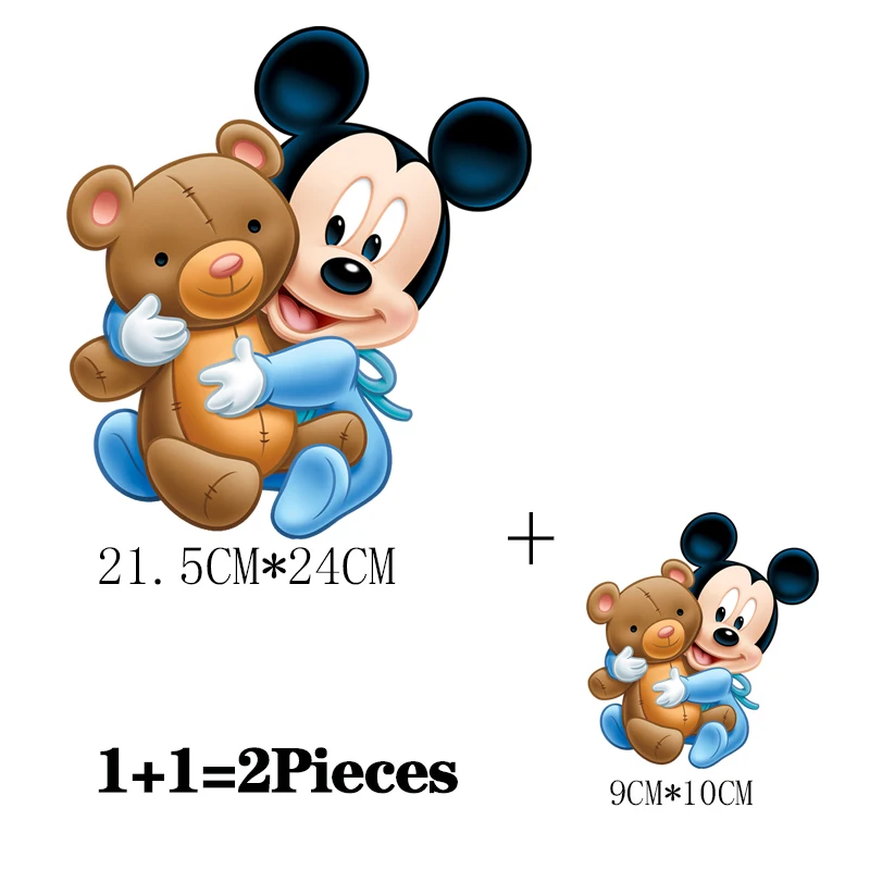 2Pcs/Lot Mickey Disney Iron On Thermoadhesive Patches For Children\'s Clothing Kids Heat Thermal Transfer Ironing Application DIY