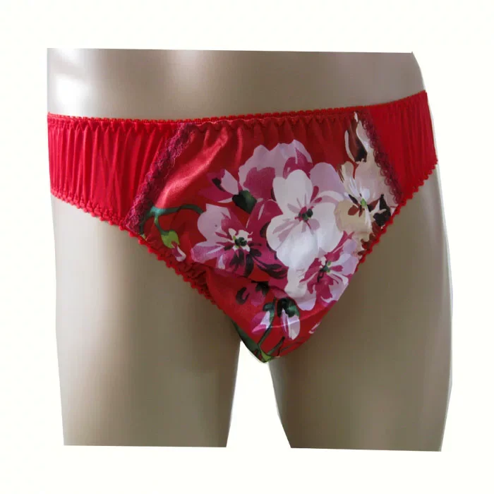 Man's Panties Floral Printing Silky Touch Smooth Low Waist Convex Pouch Underwear Breathable Comfortable CD Crossdressing Briefs