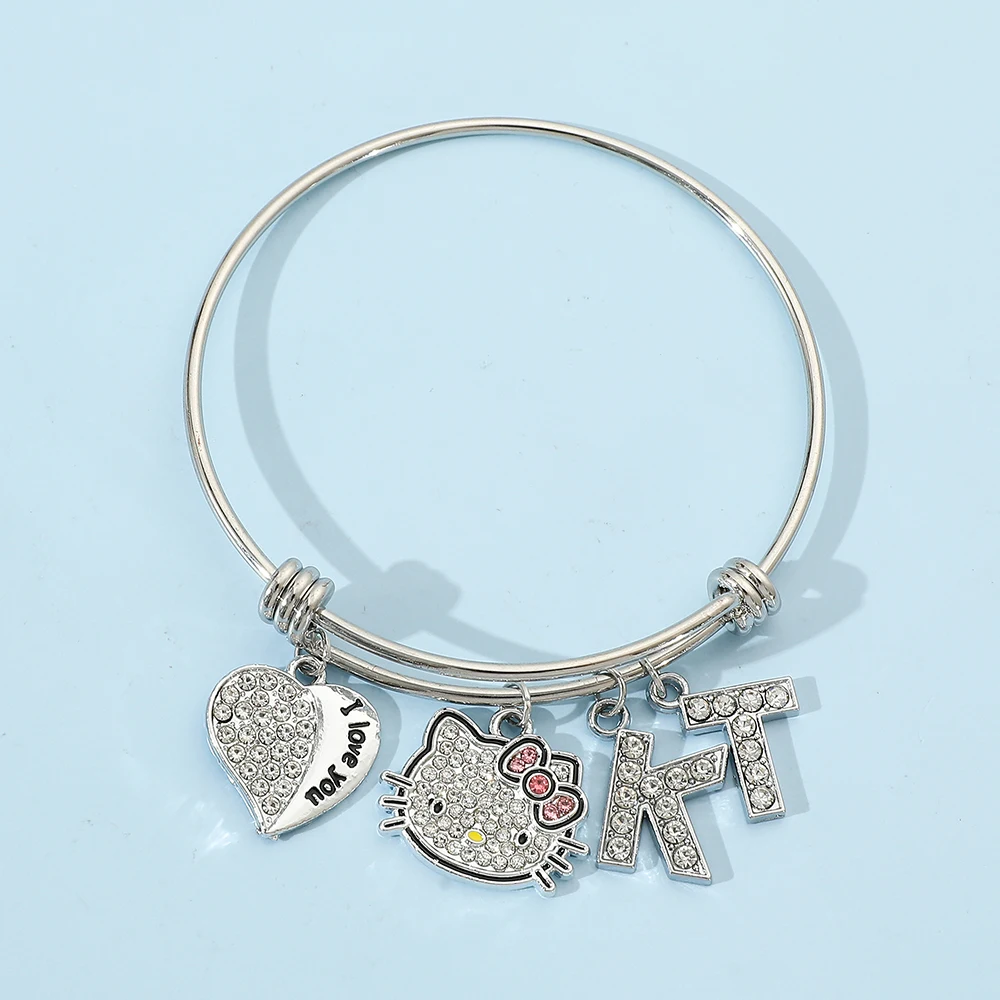 

Hello Kitty Charms Adjustable Bracelet Sanrio Kit Cat Friendship Jewelry for Women And Girls 'I Love You' Valentine's Day Gift