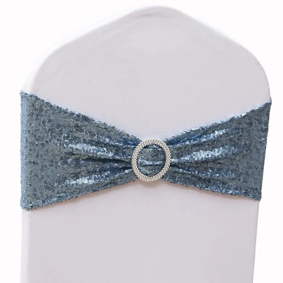 

50 шт. бантов-лент для стульев с пайетками, пыльно-голубые, для свадеб, банкетов, дней рождения, мероприятий на открытом воздухе, декоративные
