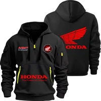 Honda cremallera Sudadera con capucha entusiastas de los deportes al aire libre 2025 nuevos hombres y mujeres moda media cremallera bolsillo primavera y otoño Sudadera con capucha