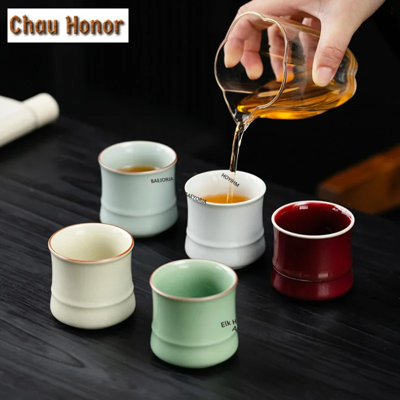 100ml Five Famous Kiln Bamboo Joint Teacup Retro Tea Bowl Beautiful Tea Cup Tea-tasting Smelling Cup Jianzhan Master Cup Teaware