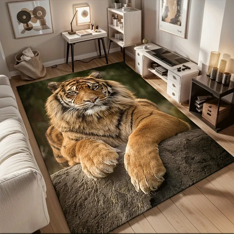 3D Tiger Pattern Soft Flannel for Home Living Room Bedroom Sofa Doormat Decor Kids Play Area Rug Carpet Non-slip Floor Mat