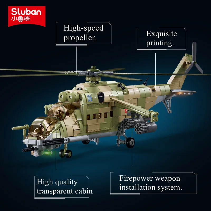 Sluban 빌딩 블록 장난감, B1137 MI-24S, 3 in 1 무장 수송 헬리콥터 기계, 주요 브랜드와 호환 가능한 벽돌 893 개