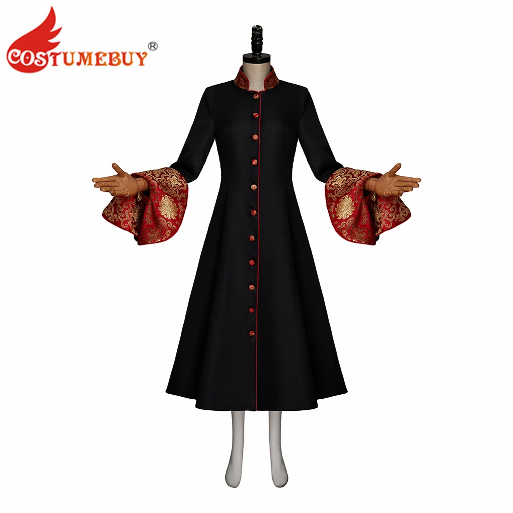 Women's Clergy Cassock Trumpt Sleeve Medieval Priest Robe Clergyman Vestments Medieval Ritual Robe Single Breasted Black Robe