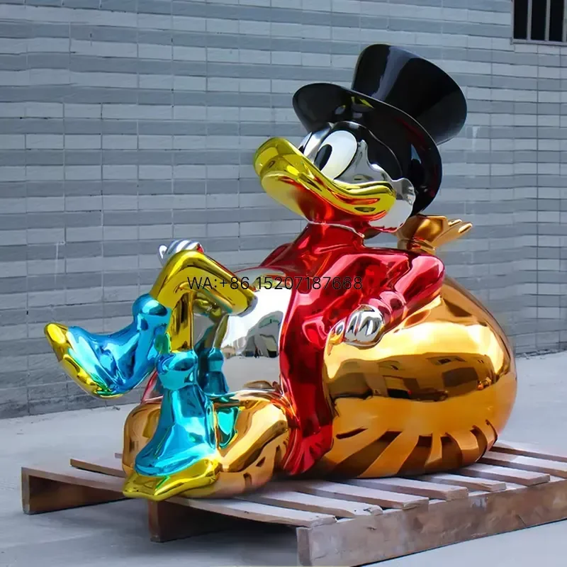 Wmwmnu Factory Custom Cartoon Duck Resin Electroplated Fiberglass Sculpture Colorful Artistic Animal Statue Indoor High-end