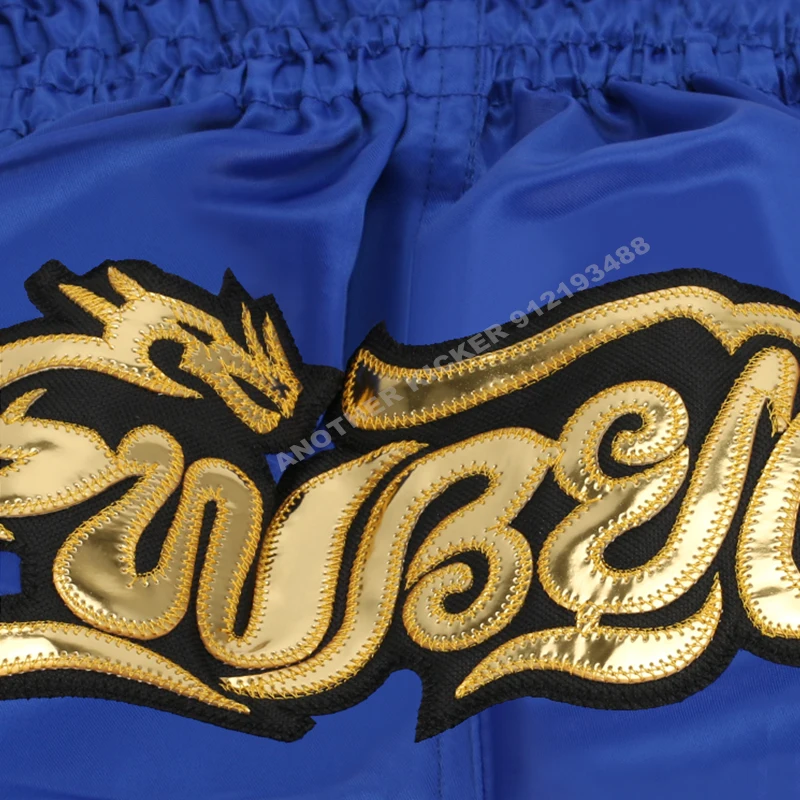 الملاكمة التايلاندية السراويل 2025 التايلاندية سراويل الملاكمة النساء الرجال الطفل التطريز كيك بوكسينغ سروال التدريب ساندا فنون الدفاع عن النفس معدات القتال