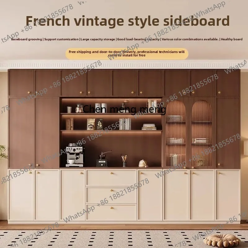 Medieval Sideboard Cabinet Kitchen Hutch Storage Microwave Shelf Pantry with Glass Doors Drawers Buffet Living Room Tea Cabinet