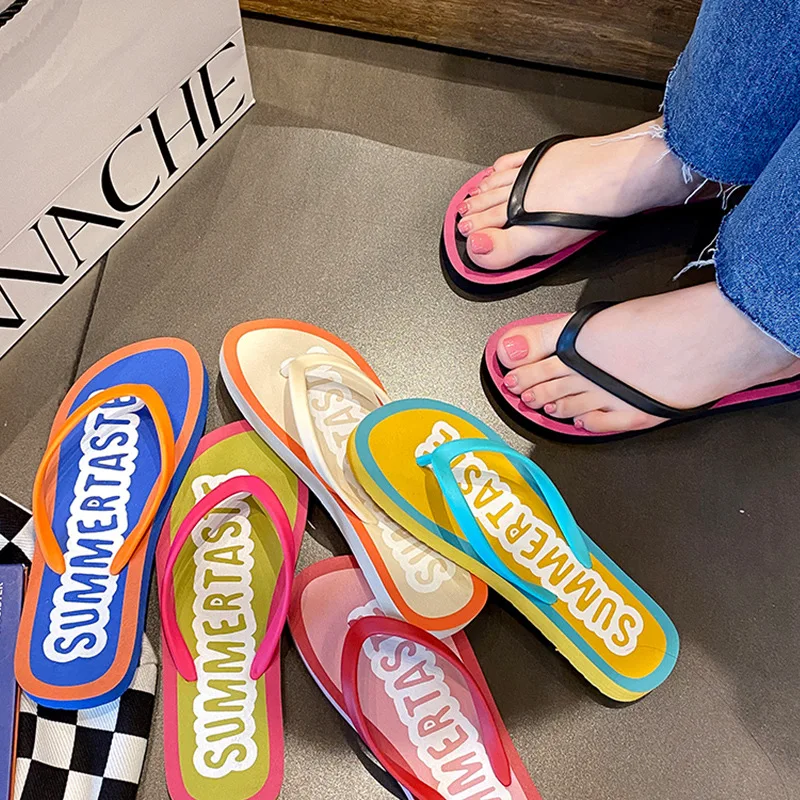 Candy color casual Flip-flops seaside resort fashion clip foot sandals women wear flat bottom antiskid clip drag beach