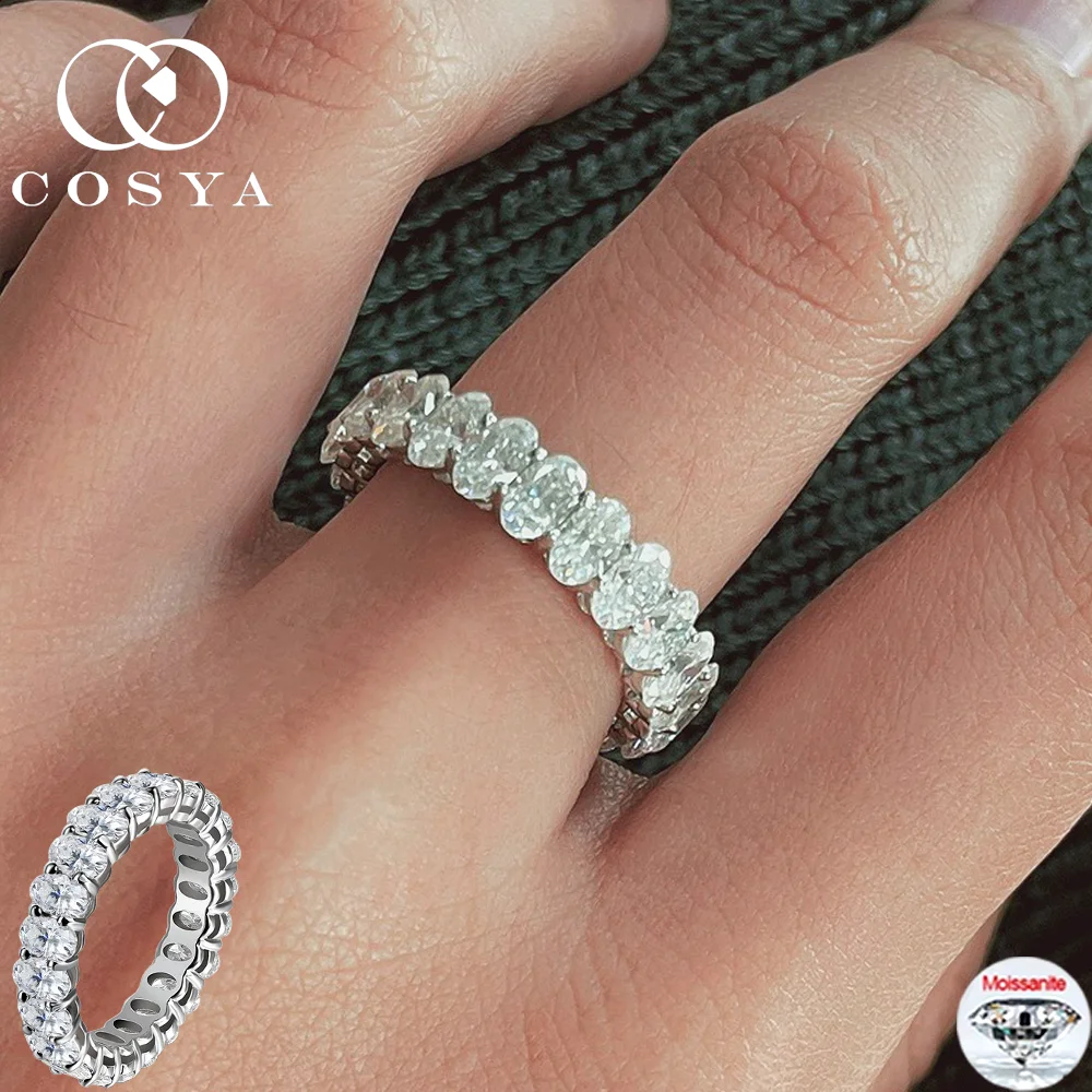

COSYA 3*5MM 0.3ct Oval Cut Moissanite Ring For Women 100% S925 Silver D Color Lab Diamond Wedding Eternity Band Fine Jewelry