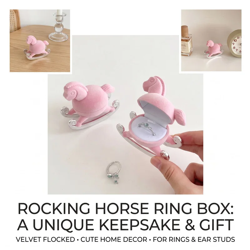 5PCS Cute Pink Pony Velvet Jewelry Box For Jewelry Packaging Rings Necklace Display Storage Garment Trims DIY Supplies
