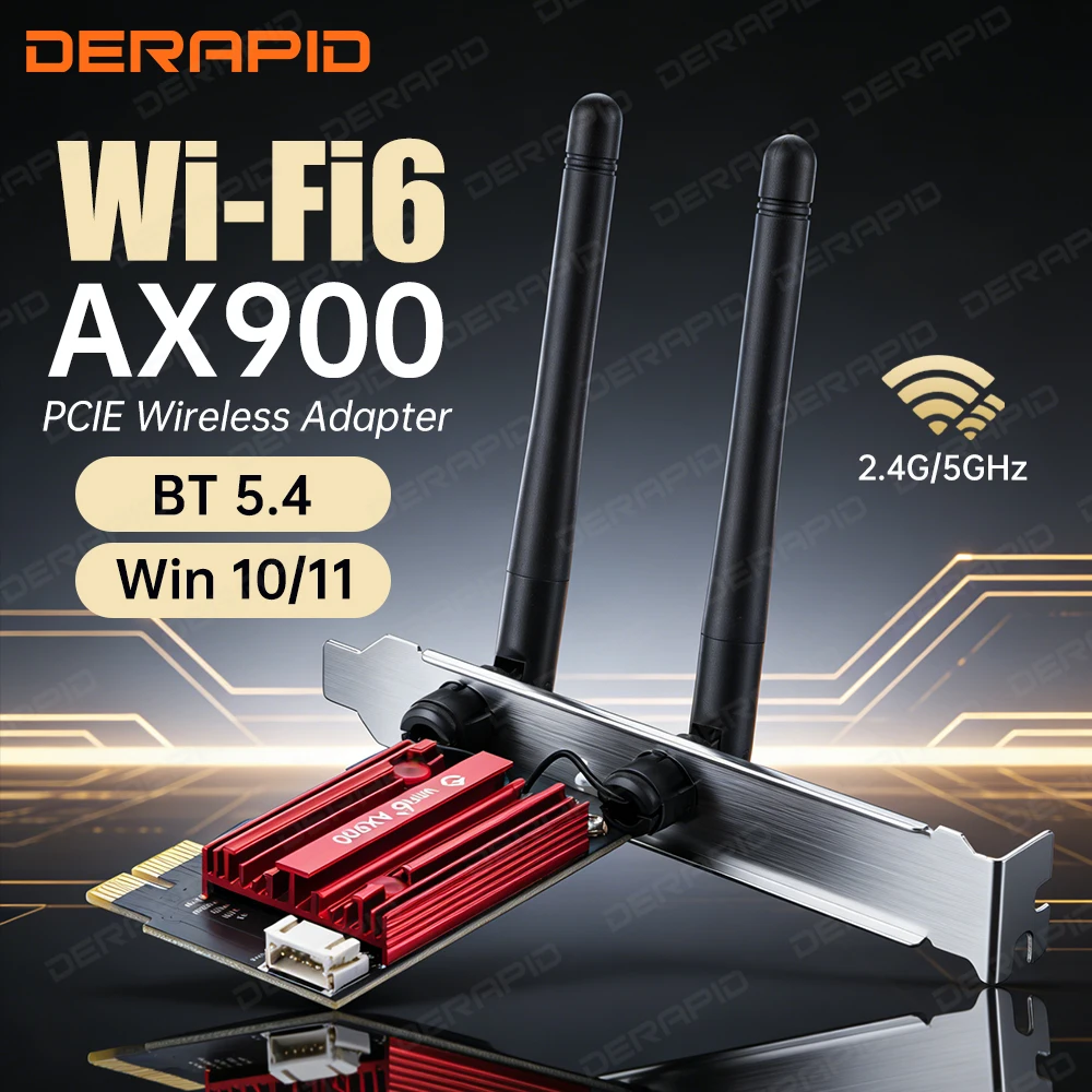 AX900 WiFi 6 Bluetooth 5.4 PCIe Card 600Mbps for Desktop PC Gaming 4K Streaming WPA3 Win10/11 Low Latency Dual Antenna MU-MIMO