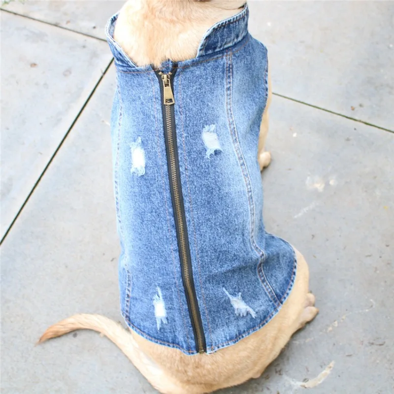 Pet Dog Clothes Spring, Summer, Autumn and Winter Clothes Pit Bulls Golden Hair Dog Dog Clothing New Brushed Denim Waistcoats