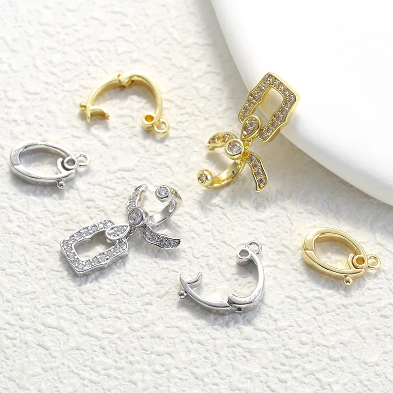 O Shape Trigger Snap Hook 18K Gold Plated Cubic Zirconia Spring Clasps Jewelry Making Fastener Connector for DIY:VK379 VK380