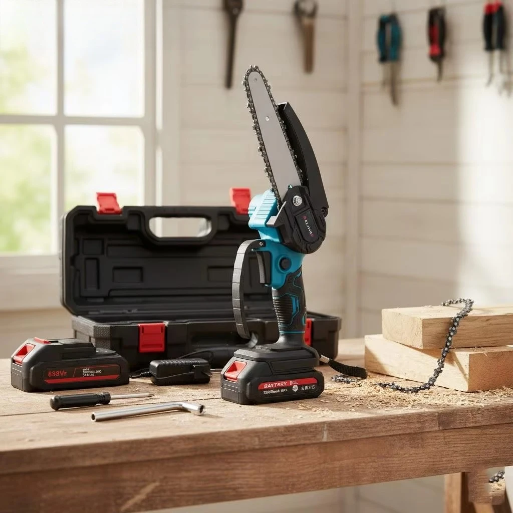 Cordless Electric Chainsaw 4 6 Inch Rechargeable Handheld Pruning Chainsaw for Garden Yard Tree Branch Cutting Mini Woodworking Saw Wireless Tool Power Tools Kit for Home Outdoor Use Suitable for pruning thick branches easy one hand operation