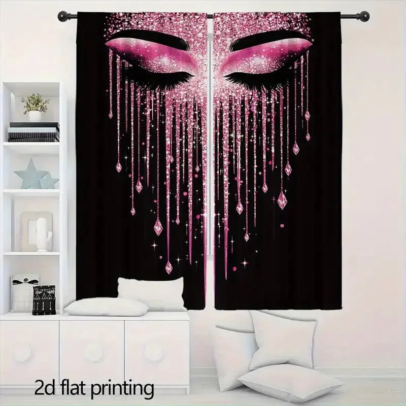 Pink eyelashes and sparkling diamond curtains, pole bag curtains,  bedroom and living room, home decoration, room decoration