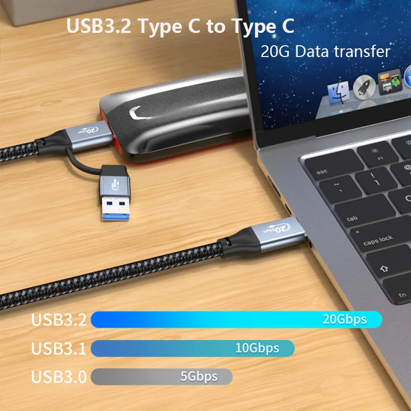 Lingable USB 3.2 GEN 2X2 Type C Cable USB-C + USB A to USB C 2 in 1 Data Sync Fast Charging Cord Line with 100W 20G 4K@60Hz