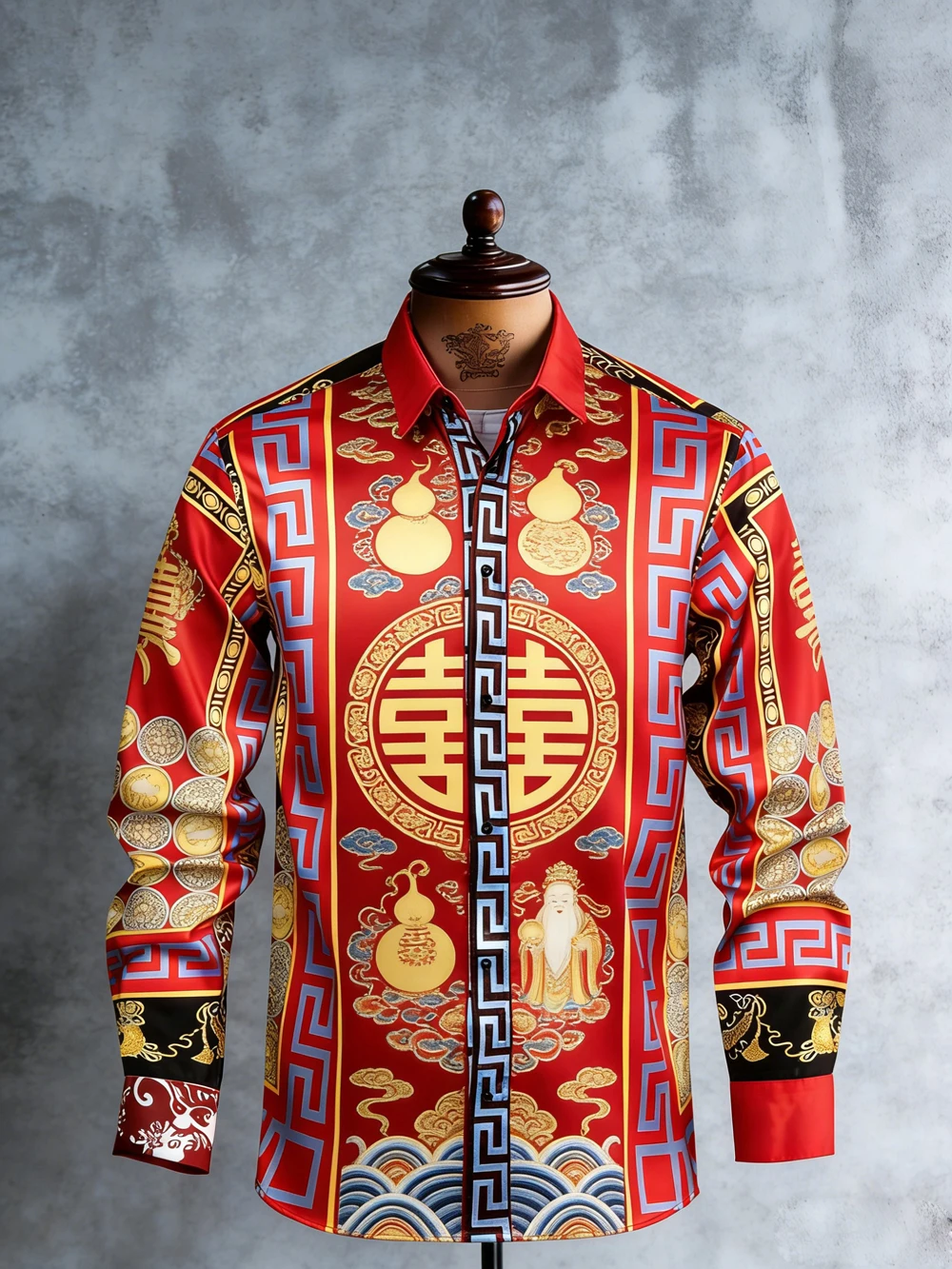 2026 New Men's Light Luxury Pattern Long Sleeve Shirt Red Festive 3D Printed Shirt for Men Hawaiian Wedding Outdoor Top for Men