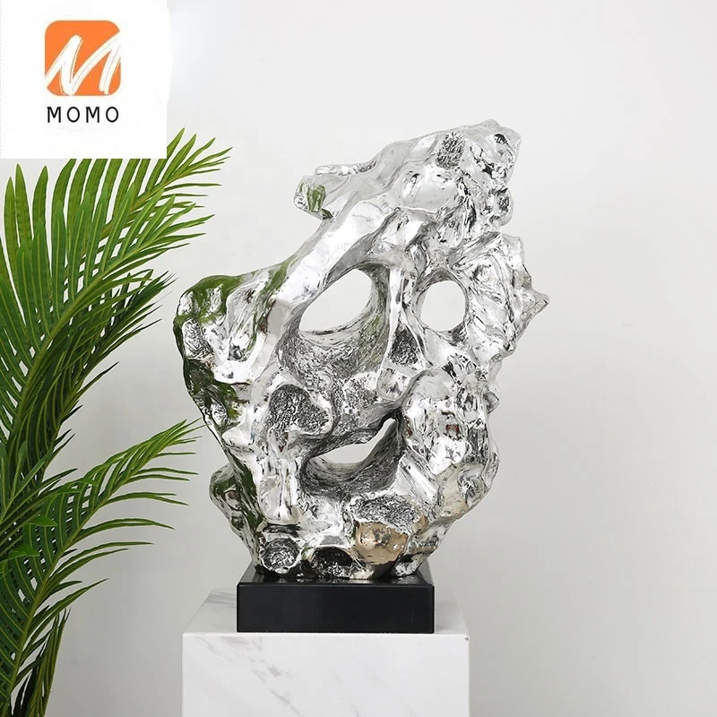 Factory supply large abstract rockery mountain home decoration silver resin sculpture