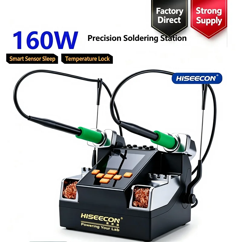 HISEECON H9 Dual Channel Smart Soldering Station with 6PCS Tips Independent Control for Phone PCB Repair Bulk&OEM Available