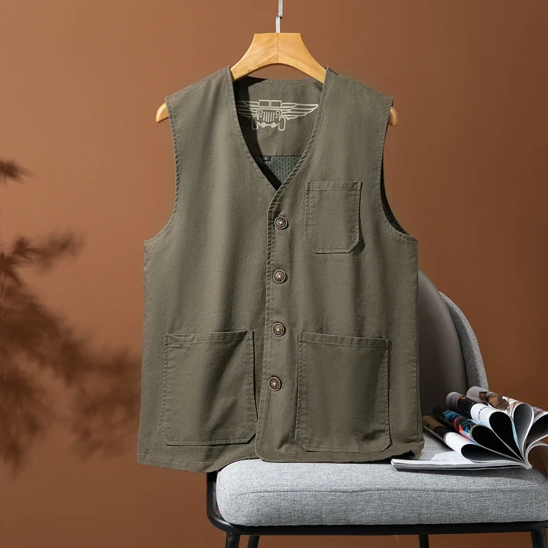 

Мужской хлопковый жилет с v-образным вырезом, жилет больших размеров, весенне-осенний уличный большой размер 8xl 7xl, рабочая одежда, мужские куртки без рукавов для кемпинга