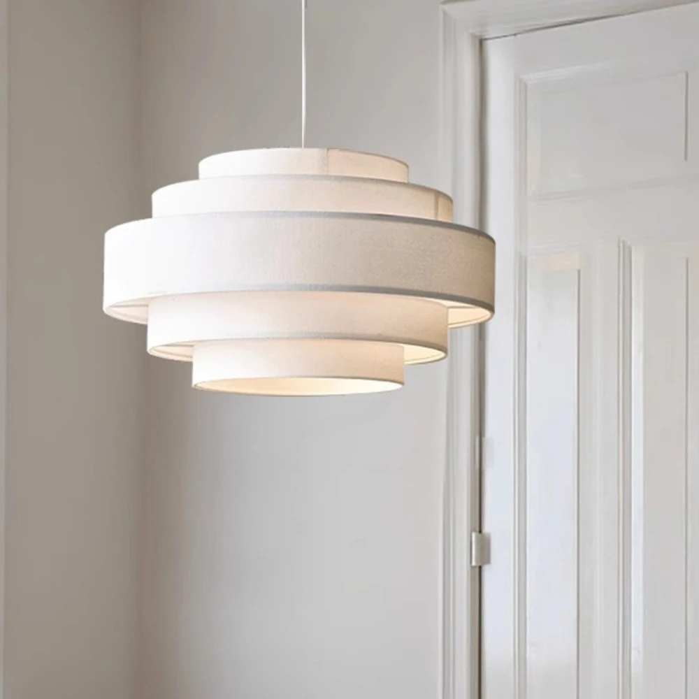 Japanese Multi-layer Circle Fabric Pendant Light Beige Design for Restaurant Living Room Hotel Led Chandelier Home Hanging Lamps
