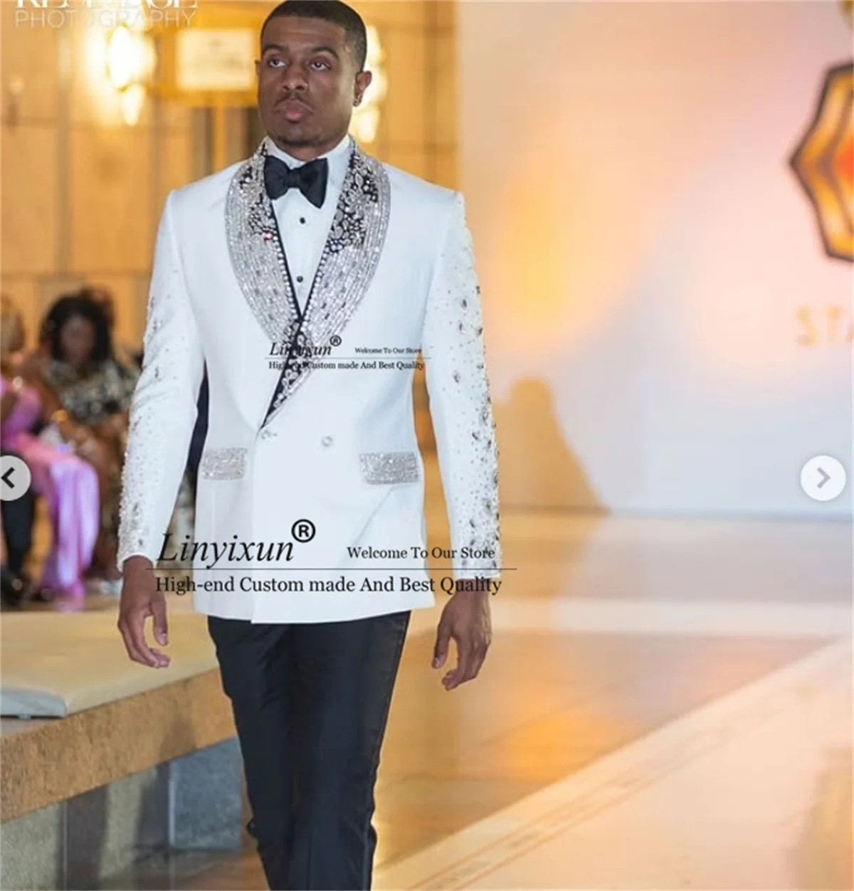 

Высококачественные мужские костюмы с кристаллами, комплекты из 2 предметов, мужские пиджаки для выпускного вечера, индивидуальные свадебные смокинги для жениха, двубортные мужские костюмы