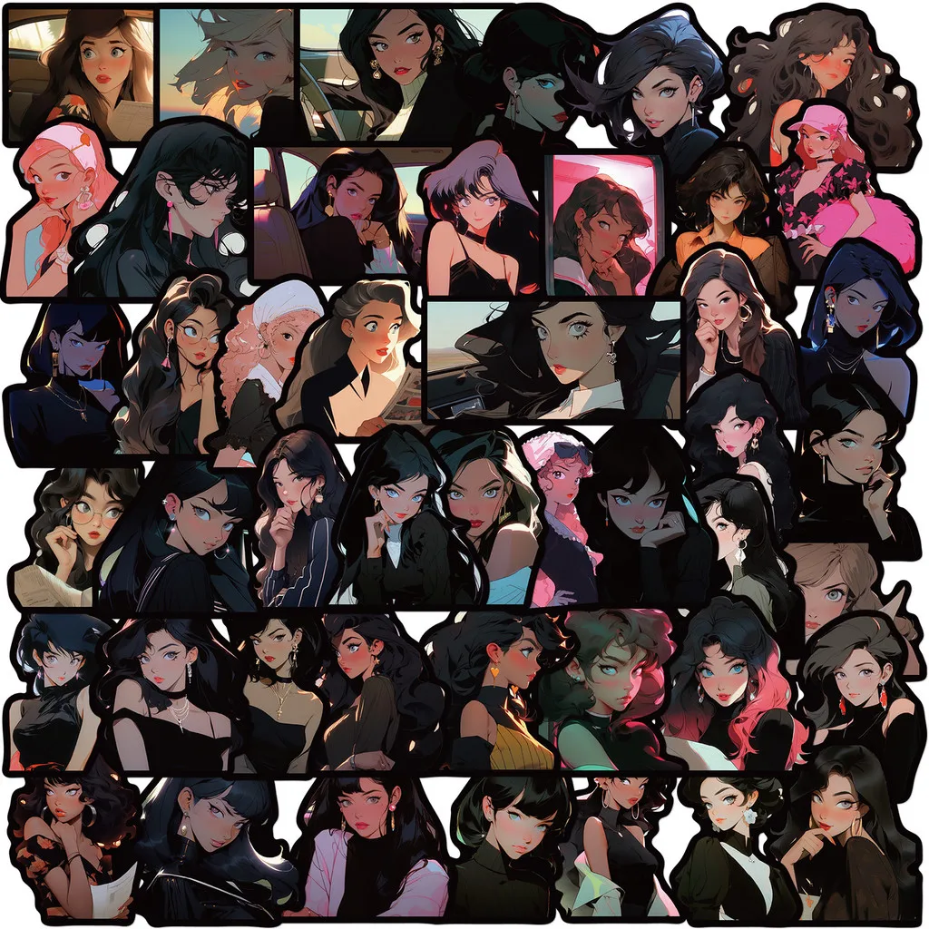 50-Piece Set  Unique Creative American Vintage Old Comic Series Stickers - DIY Waterproof Graffiti Decor Giajar Sticker Store