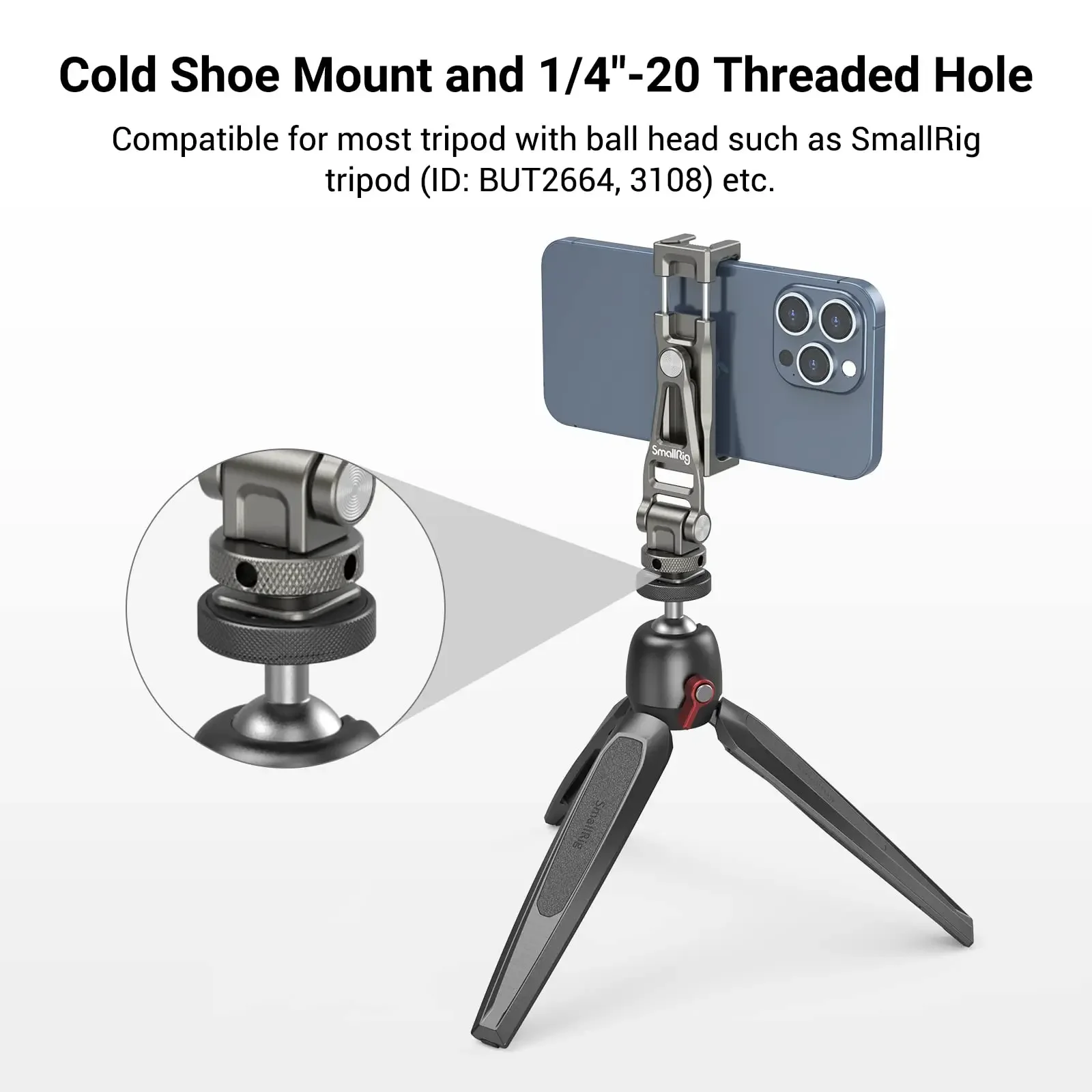 SmallRig Multifunctional Universal Cell Phone Mount Adapter Phone Tripod Mount with Cold Shoe Phone Holder for iPhone 15 14 3559