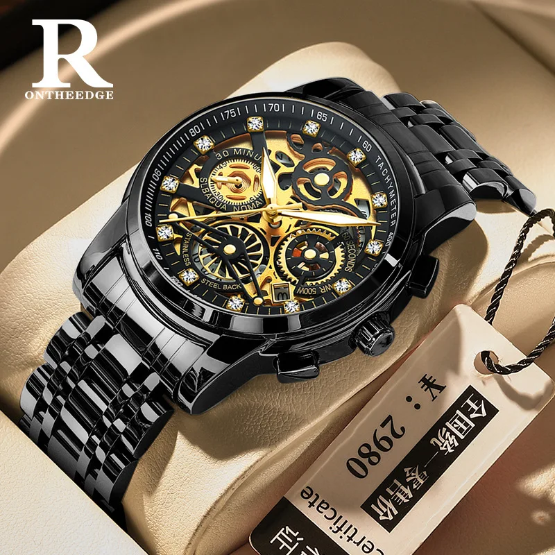 ONTHEEDGE* men's hollow watch men's foreign trade quartz watch waterproof men's watch
