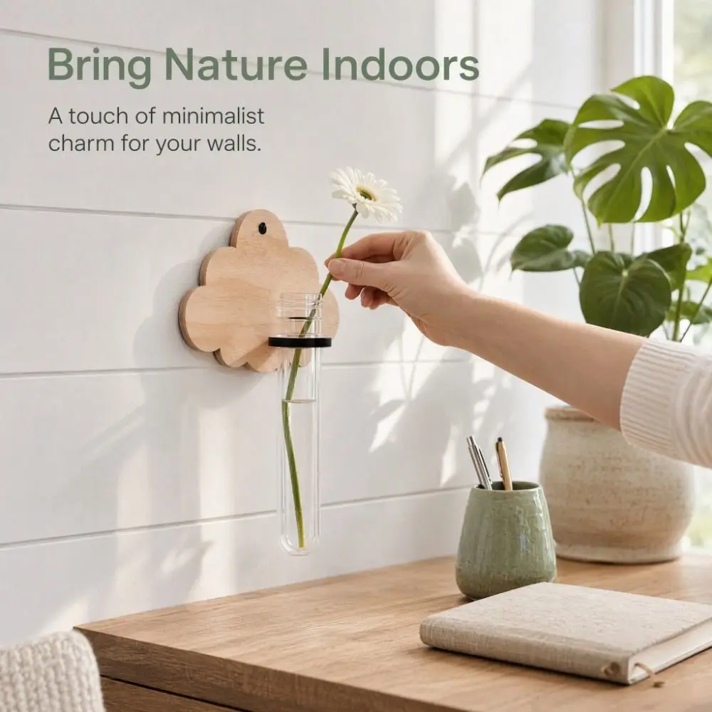 Home Decoration Wooden Hydroponic Planter Shelf Home Ornaments Leaf Shape Wall Mounted Planter Retro Vase Flower Pot Indoor