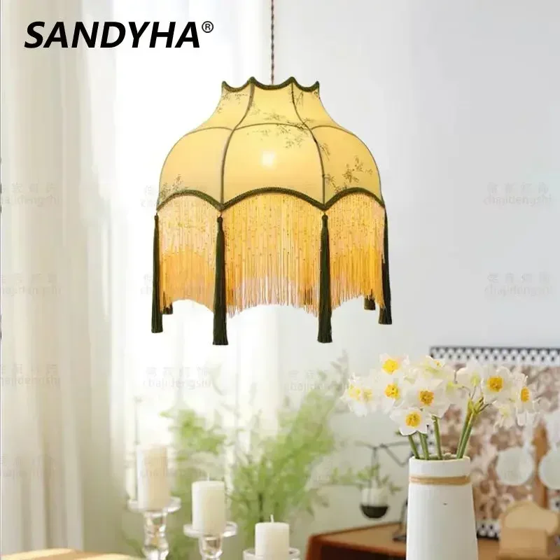 

Nordic Retro Green Pendant Light Fabric Ceiling Chandelier Dining Table Lighting for Living Room Bedroom Bedside Lamp Home Decor