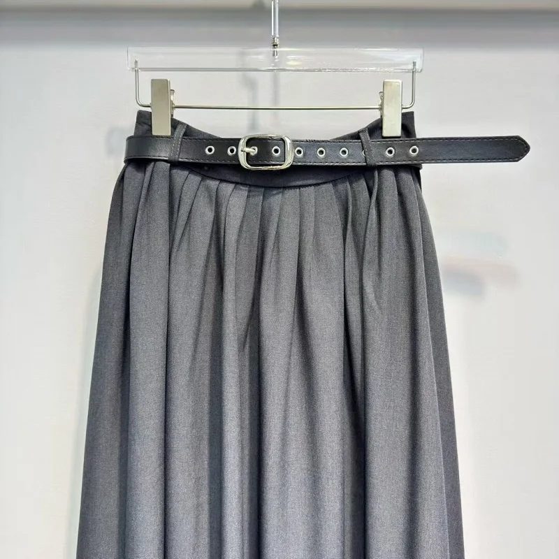 Alta qualidade novas saias longas 2025 outono designer moda feminina cinto deco cintura alta longo maxi festa preto cinza saia roupas