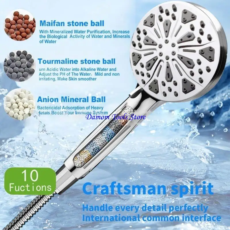 

57BE Bathroom Shower 10 Fuctions Water Saving Handheld Filter Showerhead