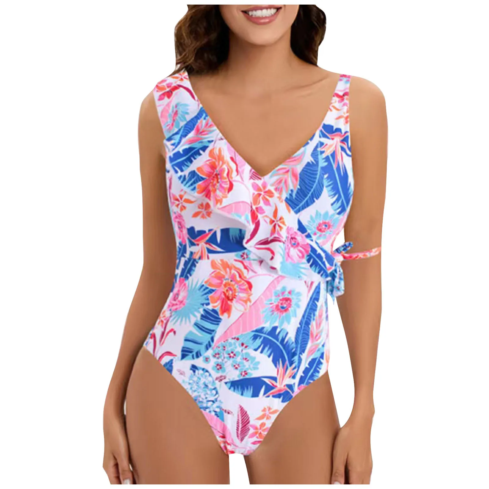 Colorful Print Swimwear Female Ruffled One-Piece Swimsuit For Women Backless Bodysuits Slimming Monokini Summer Beachwear