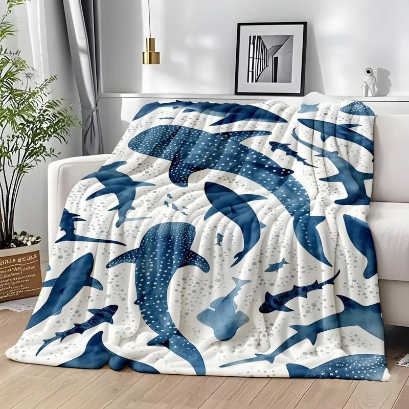 Shark and Whale Shark Marine Theme Flannel printed blanket suitable for all seasons suitable living room office sofa and travel