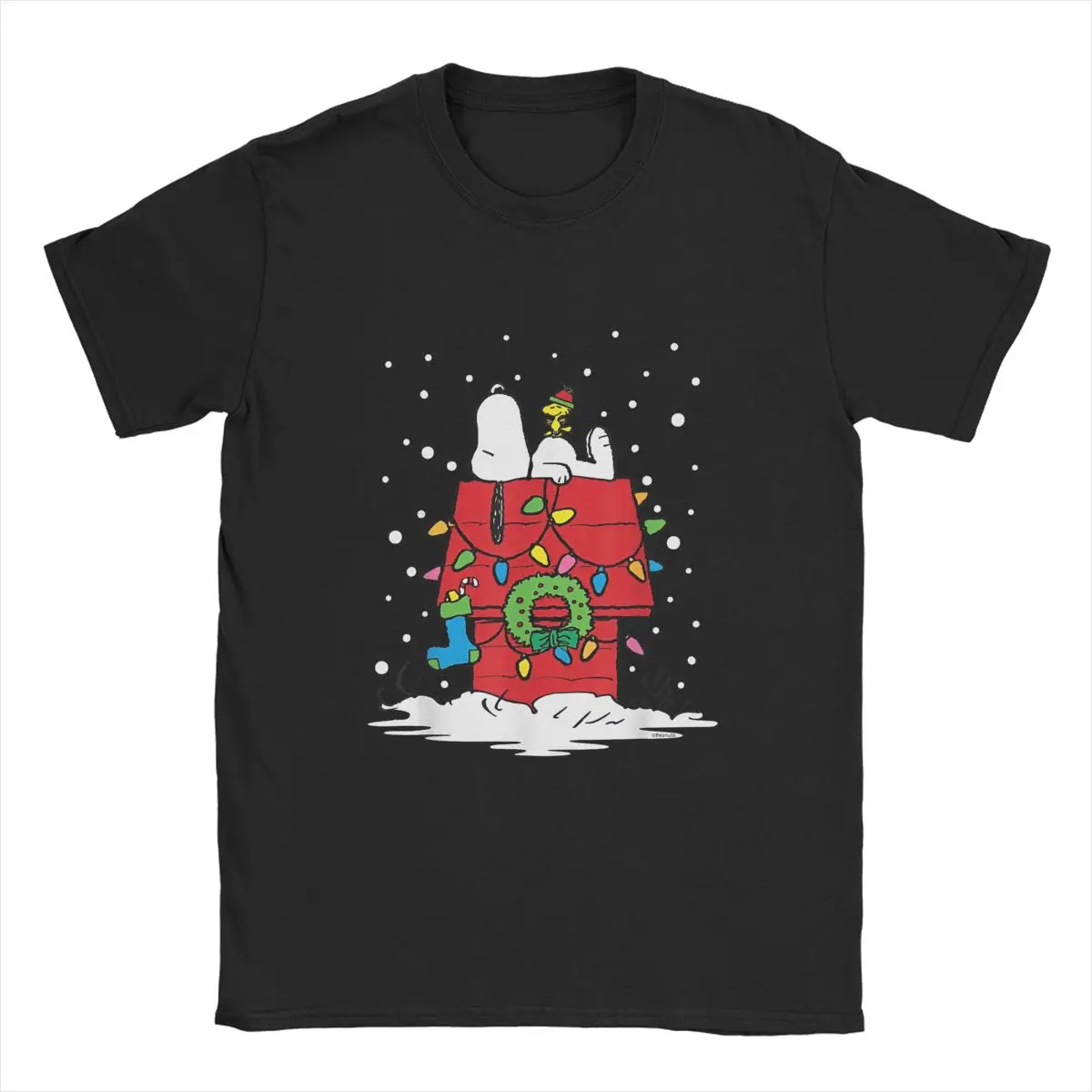 Awesome Holiday Snoopy And Woodstock Stocking T-Shirt Men Crewneck Cotton T Shirt Short Sleeve Tee Shirt Summer Tops