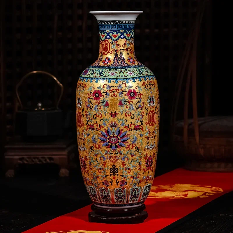 Large Enamel Ceramic Vase Chinese Floor Vase for Living Room Home Decor Floral Arrangement Modern Hotel Office Desk Table Decor