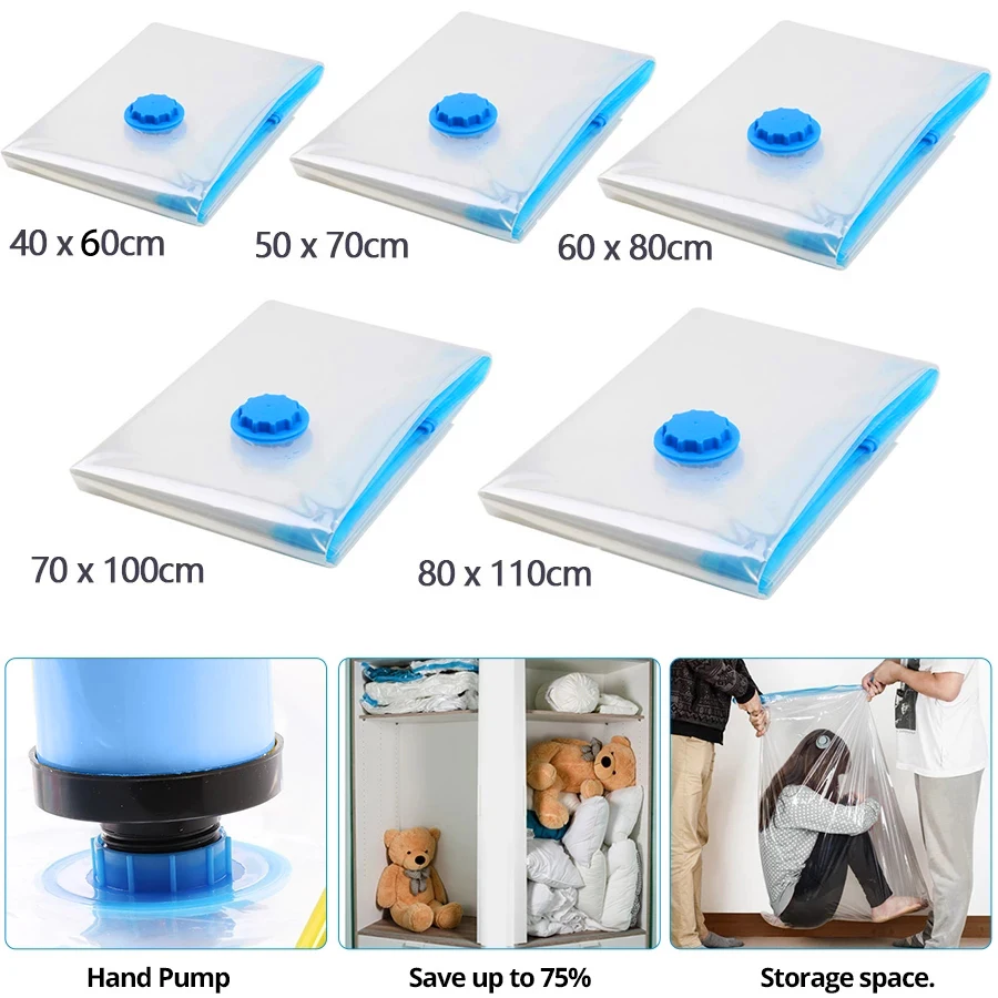 Vacuum Storage Bags for Clothes Bedding,Large Reusable Space Saver Bags Folding Compressed Vacuum Seal Organizer Packet