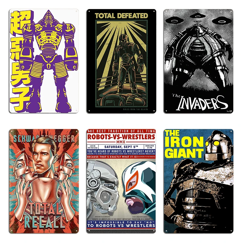 Real Steel Barisy Boy Retro Robots vs Wresters: versión II, pintura de Metal gigante de hierro, cine, Pub, diseño de cartel de estaño